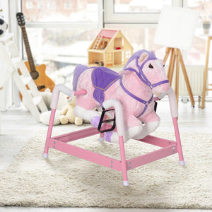 English Elm Qaba Plush Spring Rocking Horse with Sounds Stirrups and Saddle for Kids Pink W2225P249745