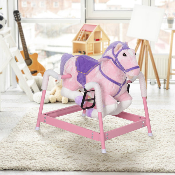 English Elm Qaba Plush Spring Rocking Horse with Sounds Stirrups and Saddle for Kids Pink W2225P249745