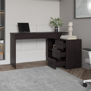 English Elm Concordia L-shaped Home Office Desk with Three Drawers and Modern Black Finish B092P390622