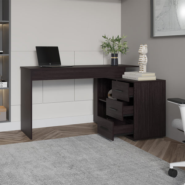 English Elm Concordia L-shaped Home Office Desk with Three Drawers and Modern Black Finish B092P390622