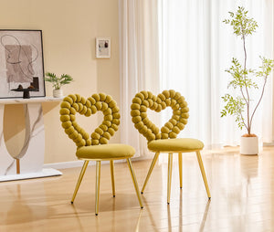 English Elm Unique Heart Shaped Bubble Tufted Velvet Accent Chair Glam Metal Frame Vanity Seat Gold,Yellow W3875P446140