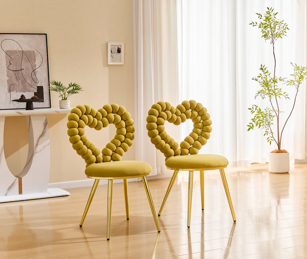 English Elm Unique Heart Shaped Bubble Tufted Velvet Accent Chair Glam Metal Frame Vanity Seat Gold,Yellow W3875P446140