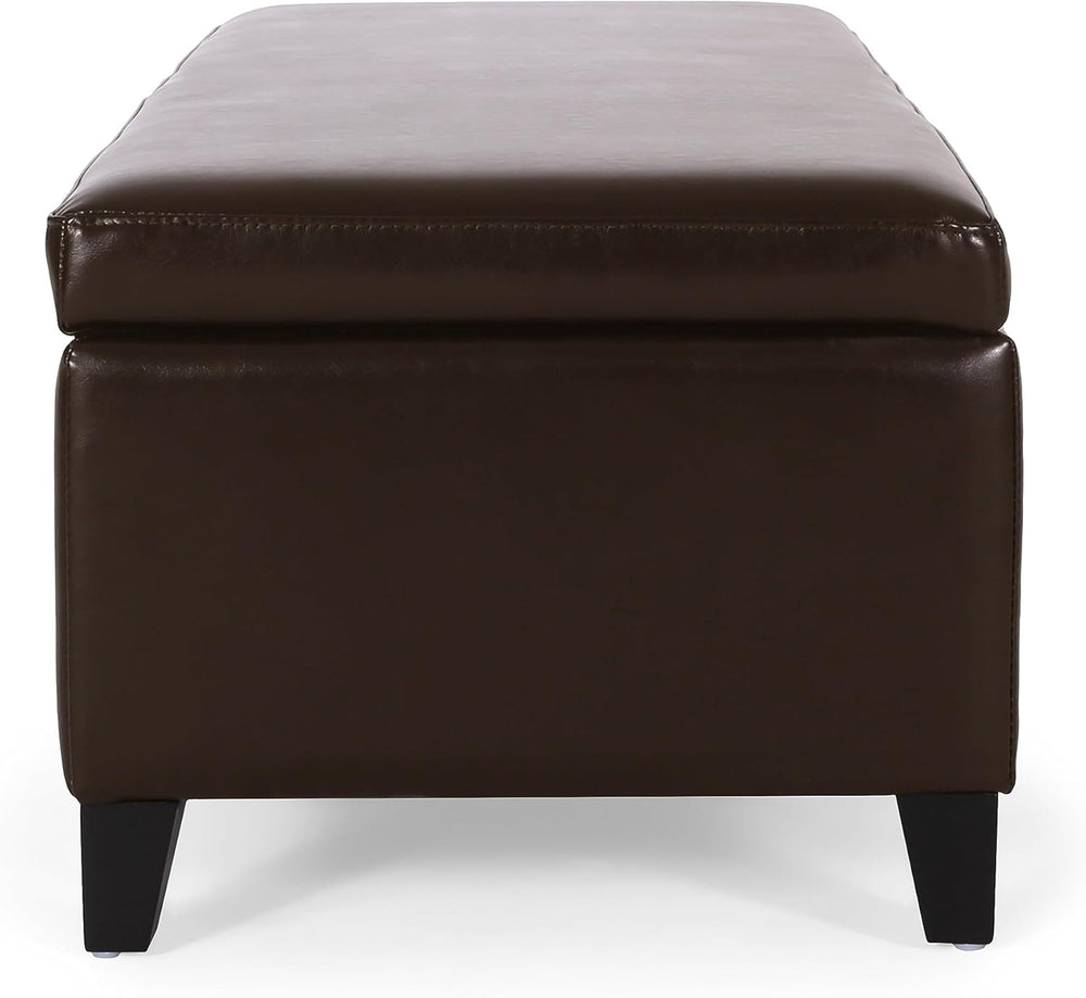 English Elm Christopher Knight Home® - HARTFORD Storage Ottoman Bench with Hidden Flip-Top Storage, Bonded Leather Upholstery, Sturdy Hardwood Frame Chocolate 73766.00PU