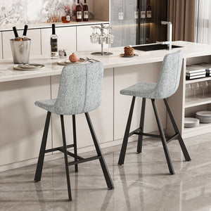 English Elm Modern Upholstered Gray Fabric Barstool with Black Metal Frame for Kitchen Island W5096P400393