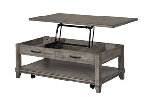 English Elm Lift Top Rustic Gray Cocktail Table with Casters, Solid Wood & MDF, Lift Storage Shelf, Sturdy Moving Table - Durable Design B2699P208928