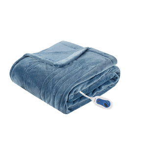 JLA Home Beautyrest - Throw Oversized Heated Throw with Secure Comfort Tech, Ultra-Soft Microlight Plush, Low EMF & 5-Year Warranty Sapphire Blue BR54-0664