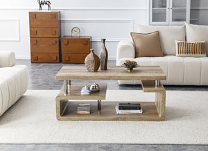 English Elm A Modern Two-tier Mdf Coffee Table with Open Shelf for Living Room Storage Wood W3875P396830