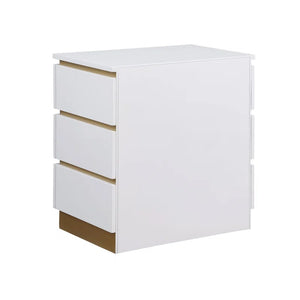 English Elm Living Room End Table Modern White Lacquer with 3 Removable-Handle Drawers & Brushed Gold Base B011P356300