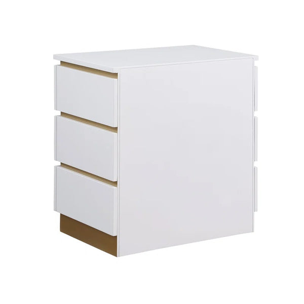 English Elm Living Room End Table Modern White Lacquer with 3 Removable-Handle Drawers & Brushed Gold Base B011P356300