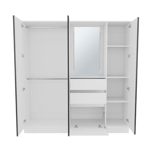 English Elm Armoire with Built-In Mirror and Ample Storage — 4 Doors, 2 Drawers, 4 Shelves, Eco-Friendly Finish White 74.41 L x 24.8 W x 5.91 H B097S00206