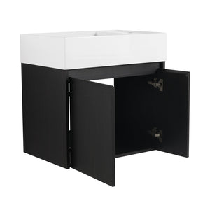 English Elm 24 Inch Bathroom Cabinet Resin Sink Vanity with Soft-Close Doors, Beveled Handle, Water-Resistant Finish Black Chestnut W999P228747