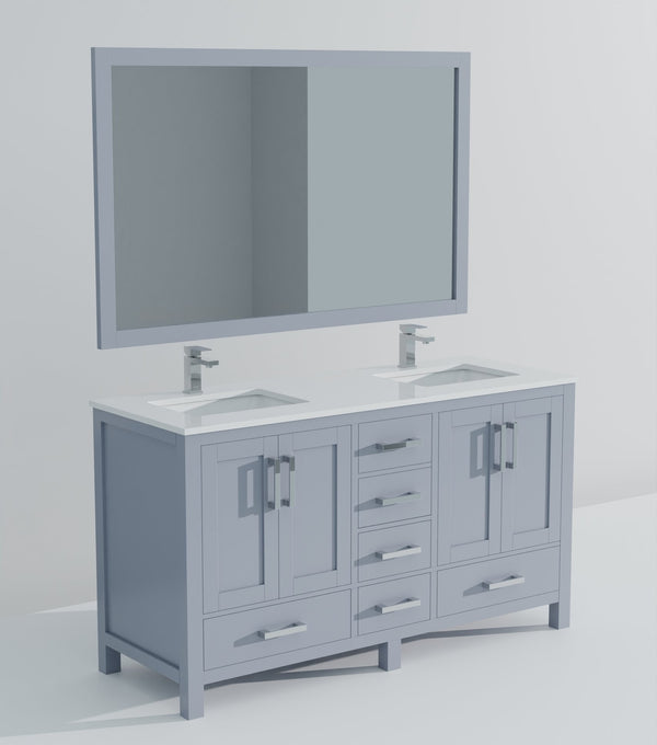 English Elm Dark Grey Double Bath Vanity 60" W x 22" D with Cultured Marble Top, Chrome Faucet & 58" Mirror, Durable B2731S01019