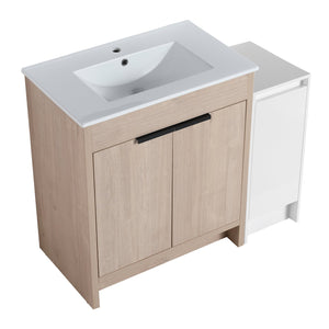 English Elm 42 Inch Freestanding Bathroom Vanity With Ceramic Sink, Soft-Close Doors & Ample Storage Space W999S00304