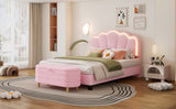 English Elm 2-Pieces Bedroom Sets Full Size Flower-Shaped Upholstered Led Platform Bed With Storage Ottoman-Sherpa Fabric, Pink