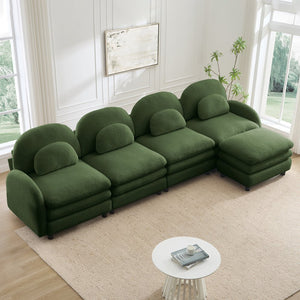 English Elm Teddy Fleece Curved Modular Sectional Sofa with Ottoman Four Seat Cloud Comfort Green W5656S00090