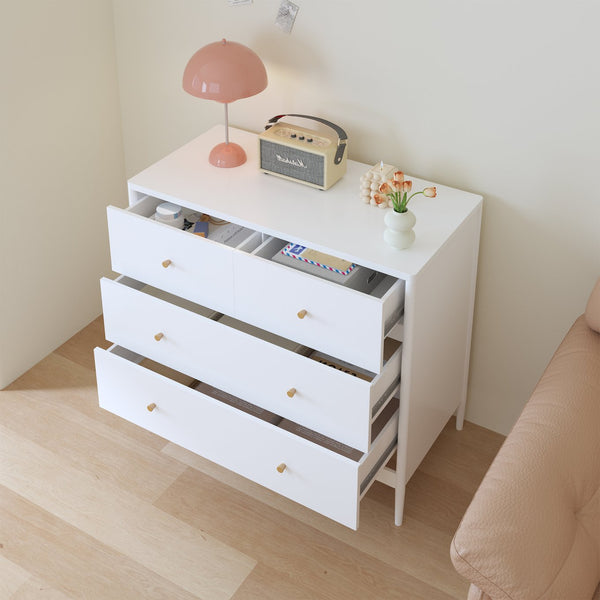 English Elm White Classic 4-Drawer Kids Dresser – Solid Poplar & Engineered Wood, Child-Safe, Anti-Tip, 35.4" Wide Storage Appeal W808P298011