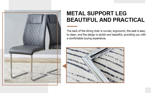 English Elm Table And Chair Set - Modern Marble Pattern Mdf Dining Table With 6 Dark Gray Pu Chairs, Ergonomic Comfort W1151S02186-GIGA