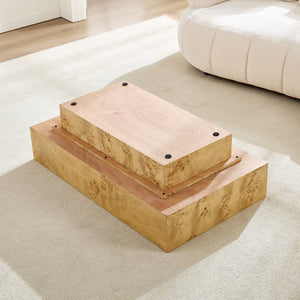 English Elm 43.31 Inch Burl Veneer Rectangular Coffee Table Mid-century Pedestal Base Living Room Natural W2582P431210