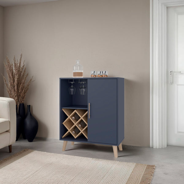 English Elm Angela Wine Rack Bar Cabinet with Open Shelving and Scratch Resistant Melamine Finish B128P398868