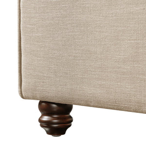 English Elm King Upholstered Bed Linen Fabric Rolled Headboard Rubberwood Legs Primary Bedroom Sand N757K384825S