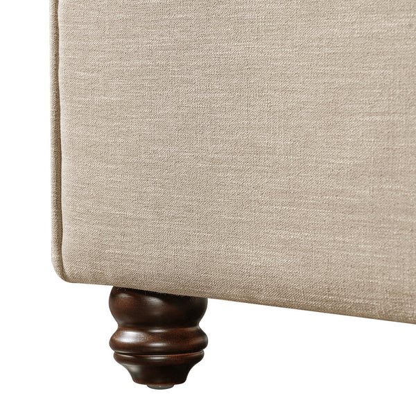 English Elm King Upholstered Bed Linen Fabric Rolled Headboard Rubberwood Legs Primary Bedroom Sand N757K384825S