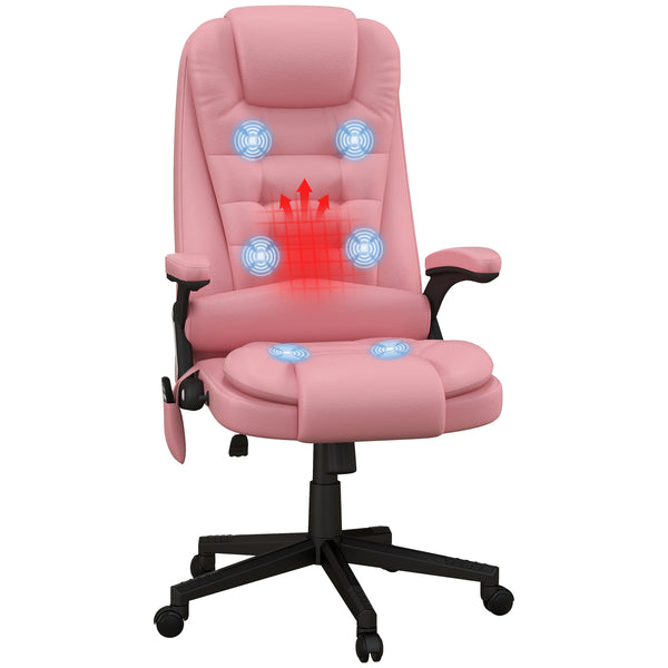 English Elm Homcom High Back Heated Massage Office Chair With 6 Vibration Points & Remote, Pink Ergonomic Comfort W2225P217507