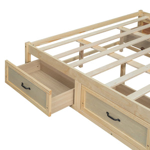 English Elm Queen Platform Bed with Six Storage Drawers Low Profile Frame for Modern Bedrooms Antique Natural N708P263022N-1