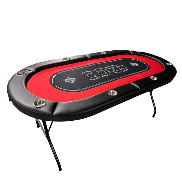 English Elm Ino Design Foldable Oval Poker Table Eight Player Felt Surface with Padded Rails Red W2748P433944