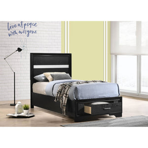 English Elm Urbana Black Twin Storage Panel Bed with Crystal Pulls & Glitter Trim, Slatted Platform, Drawers B062S00698
