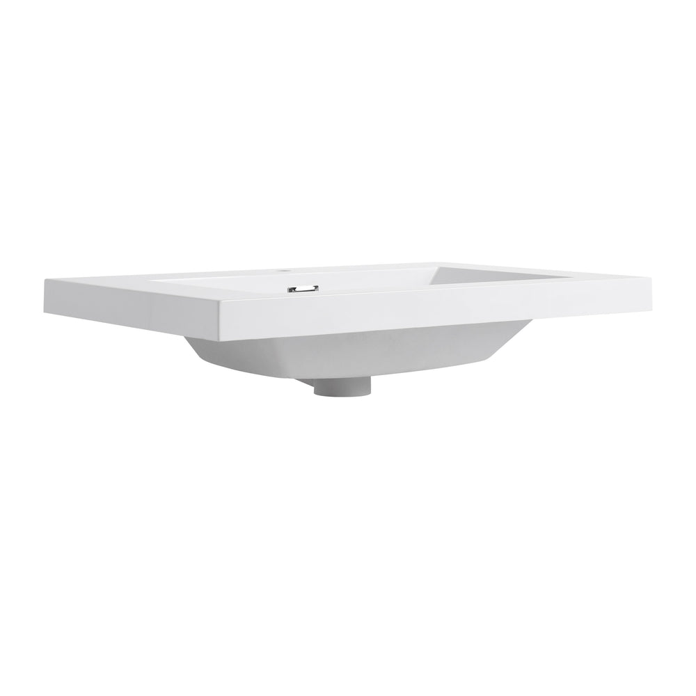 English Elm 30" Bathroom Resin Sink - Durable Gloss White Top-Mount Design For Modern Style & Easy Maintenance W999P225396