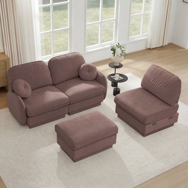 English Elm 105" Chenille Sectional Sofa with Movable Ottoman Deep Seat Quilted Cushions Living Room Rose Dust W714S01778