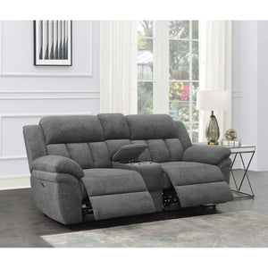 English Elm Divine Chenille Reclining Loveseat with Tufted Pillowtop Arms and Built-in Console B062S01415