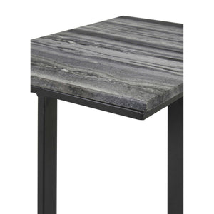 English Elm Encina Genuine Marble Top Antique Gold C-shape Sofa Snack Table for Living Room Grey B062P451840