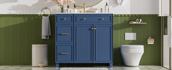 English Elm 36" Modern Bathroom Vanity with Ceramic Sink, Soft-Close Doors, Double-Layer Drawer & Storage Elegance Blue N729P289163C