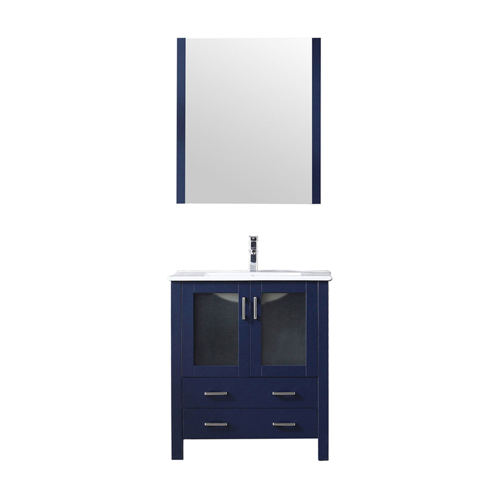 English Elm Navy Blue Bath Vanity With White Ceramic Top, Chrome Faucet & 28 In. Mirror - Stylish & Functional! B2731S01287