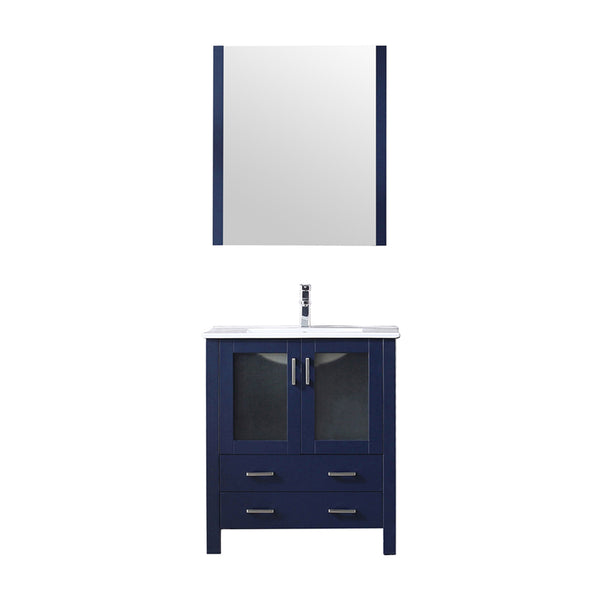 English Elm Navy Blue Bath Vanity With White Ceramic Top, Chrome Faucet & 28 In. Mirror - Stylish & Functional! B2731S01287