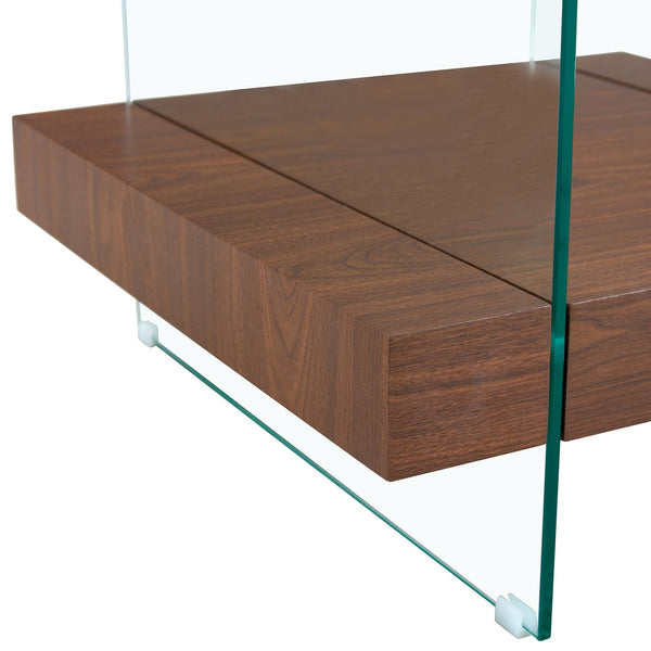 English Elm 31.4 Modern Two-Tier Square Coffee Table with Tempered Glass Top & Walnut Shelf — Stylish Storage W1512P407505