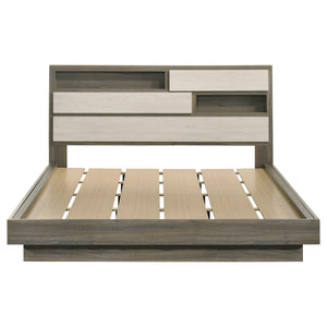 English Elm Edmondson California King Platform Bed with Storage Bookcase Headboard in Grey Oak B062S01777