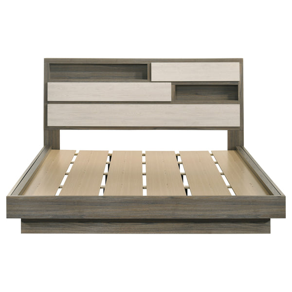 English Elm Edmondson California King Platform Bed with Storage Bookcase Headboard in Grey Oak B062S01777