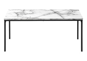 English Elm Table 3-Piece Set White Marble Look Laminate Tops with Black Metal Frame – Modern Durable Living Room Tables B2710P219972