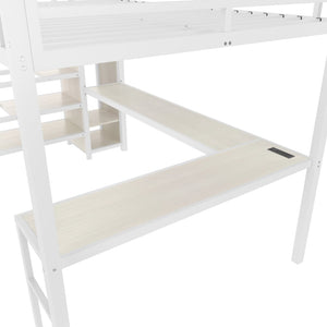 English Elm Queen Size Loft Bed With L-Shaped Desk, Usb Charging & Led Lights - Stylish Storage For All Spaces W1580S00181-GIGA