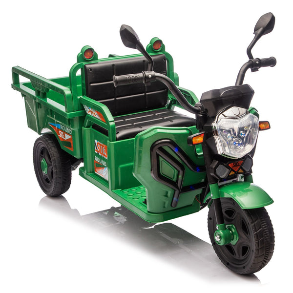 English Elm 12v Kids Electric Cargo Trike with Led Lights Wide Seat Anti-slip Wheels Toddler Ride On Green W1578P336049