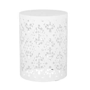 English Elm Metal Nesting End Table Set of Two with Floral Iron Cut Design for Living Room White 73604.00WHI