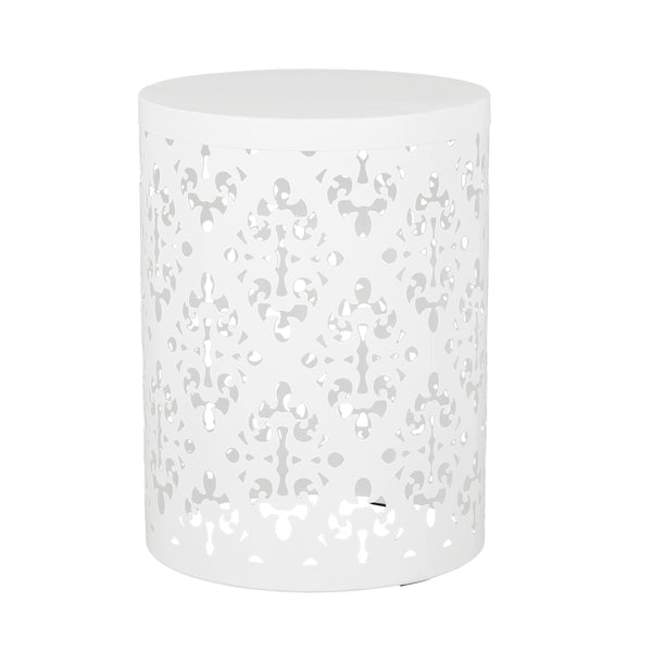 English Elm Metal Nesting End Table Set of Two with Floral Iron Cut Design for Living Room White 73604.00WHI
