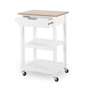 English Elm Christopher Knight Home® - Rolling Kitchen Island with Drawer & Cabinet on Locking Casters, Rubberwood Top, Compact White Design 67753.00NATWHT