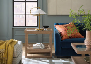 Hooker Furniture Sonnet Square End Table With Tempered Glass Top, Woven Cane Shelf & Light Earthen Oak Finish 6072-80113-85