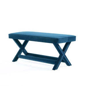 English Elm Abigail Mid-Century Modern Velvet Upholstered Bench In Rich Blue - Stylish & Ready To Use! B365P398207