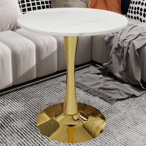English Elm Marble-Top Round Side Table With Gold Pedestal Base – Modern Minimalist Design For Any Space W1935P353517