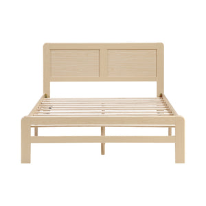 English Elm 1pc Contemporary Finish Queen Size Platform Bed Frame with Slats, Clean Headboard, Modern Wood Appeal Natural 59 L x 19 W x 7 H B011P353119
