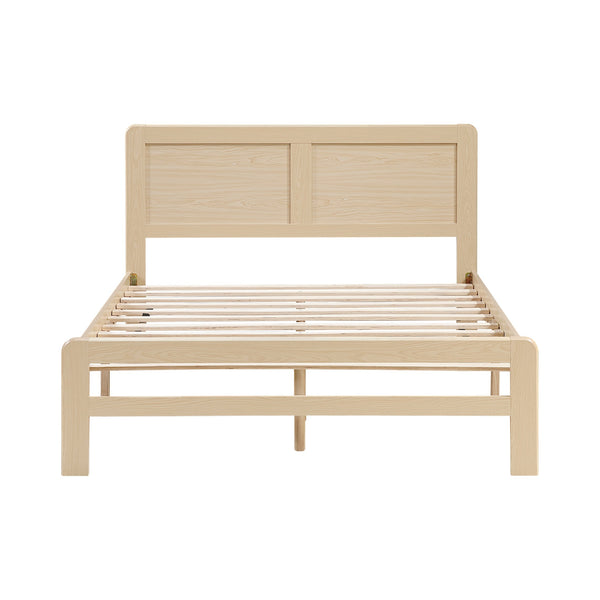 English Elm 1pc Contemporary Finish Queen Size Platform Bed Frame with Slats, Clean Headboard, Modern Wood Appeal Natural 59 L x 19 W x 7 H B011P353119